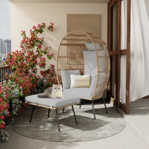 wicker egg chair with ottoman